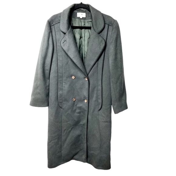 Vintage 100% Wool John Weitz Long Gray Double Breasted Peacoat Winter Coat Fall - Picture 1 of 8